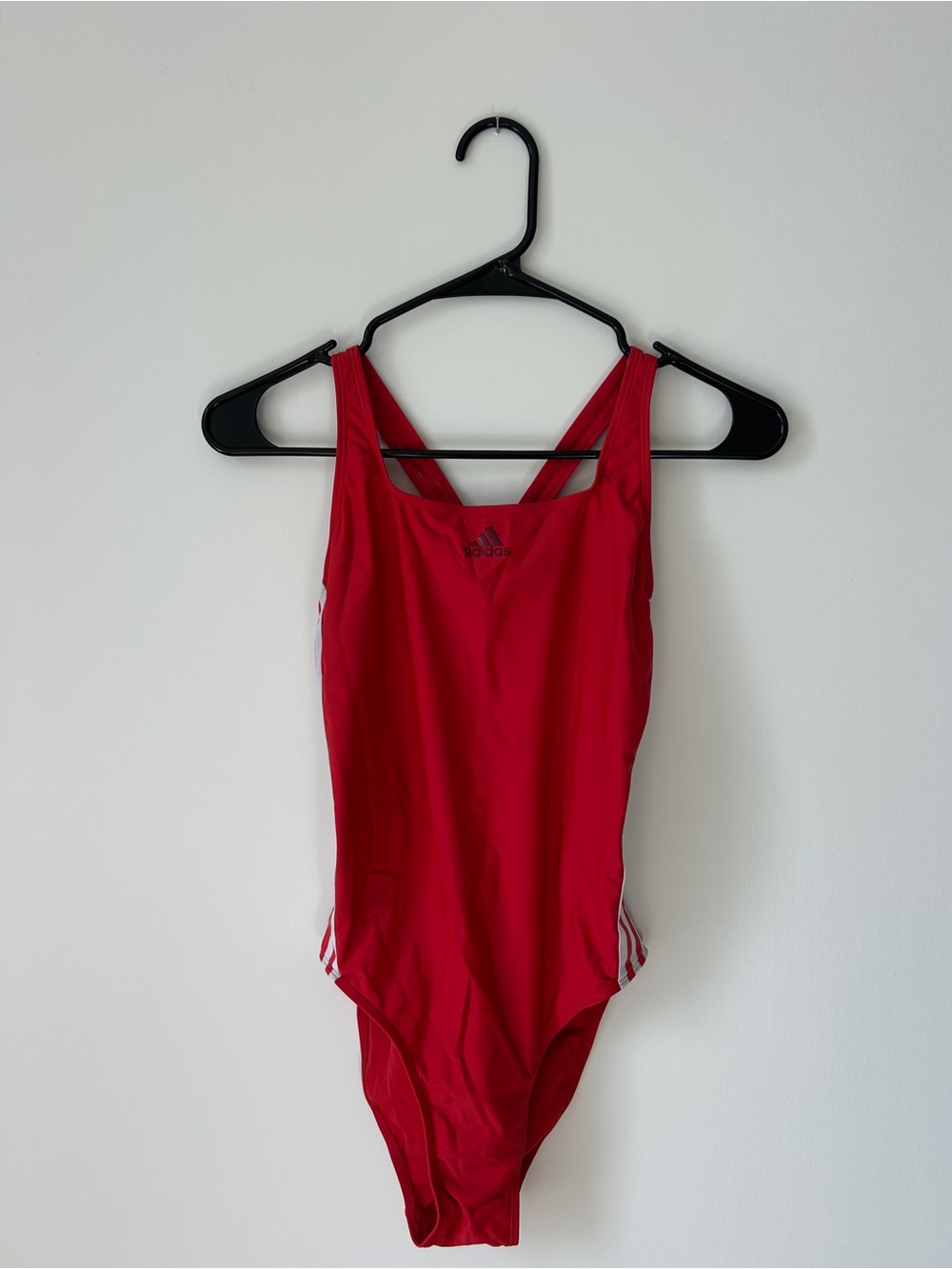 adidas Red One-Piece Swimsuit with White Stripe Accents